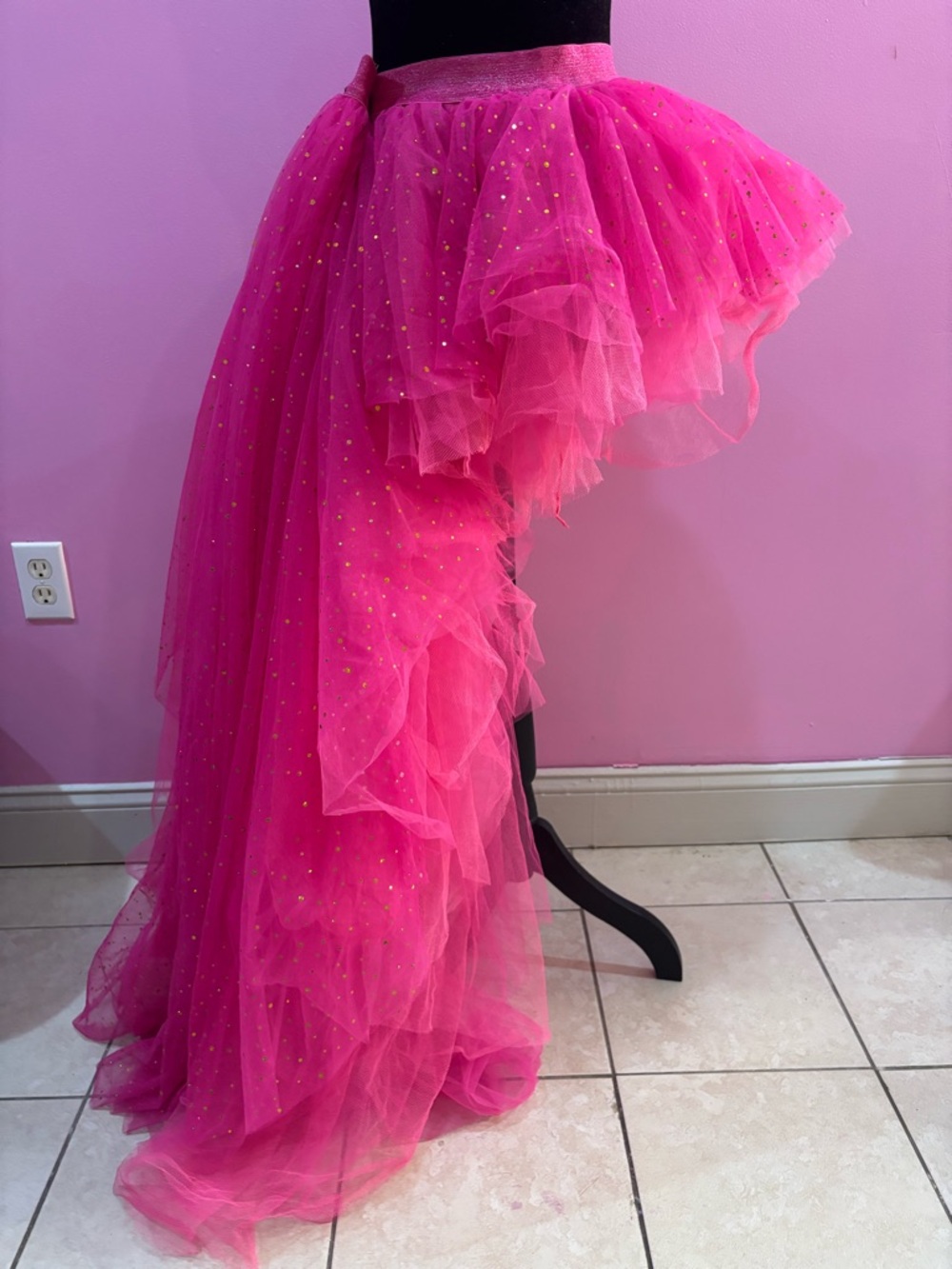 Hot Pink Ruffled Tulle High-Low Skirt
